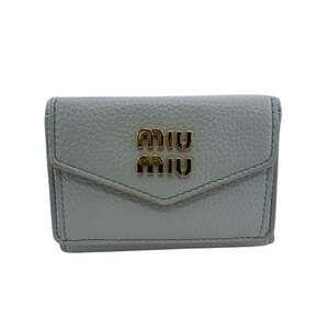 Miu Miu MIUMIU 5MH021 Compact Wallet Logo Tri-fold Blue